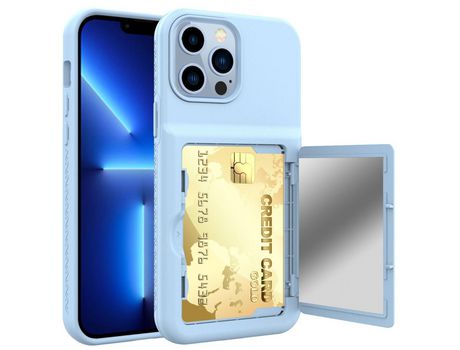 Funda TPU + acrílico con suporte por tarjeta azul claro por iPhone 13 Pro 6.1