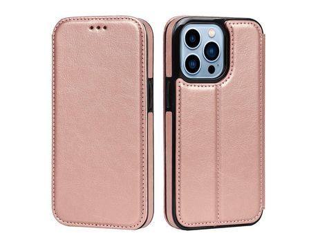 Funda TPU + PU absorción magnética con suporte por tarjeta ouro rosa por iPhone 13 Pro 6.1