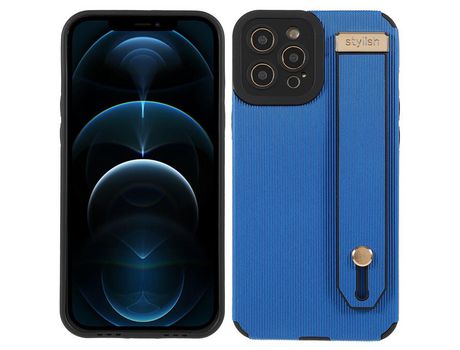 Funda TPU + microfibra Anti-lágrimas recorte preciso con suporte de pulso azul por iPhone 12 Pro 6.1
