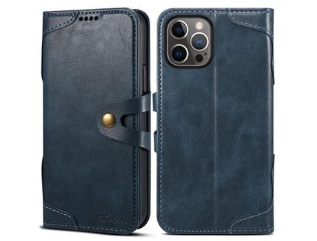 Funda PU fechamento de botón azul por iPhone 12/12 Pro 6.1