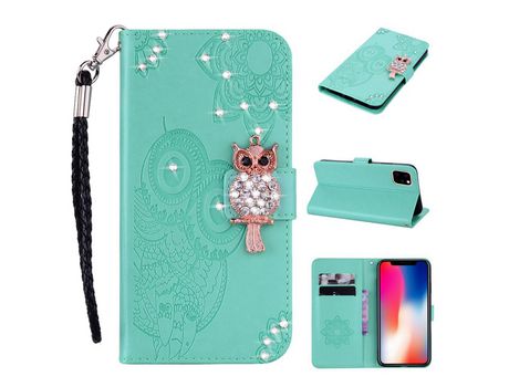 Carcasa PU coloruja blanqueamiento imprint strass verde por Apple iPhone 12 Max/12 Pro 6.1