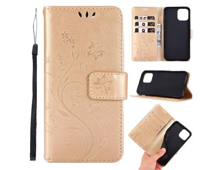 Carcasa PU polilla flor imprint ouro por Apple iPhone 12 Pro/Max 6.1