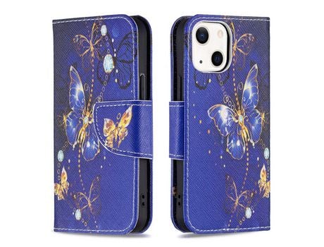 Funda PU + TPU magnético a prueba de choques con suporte de mariposa roxa por iPhone 13 mini 5.4