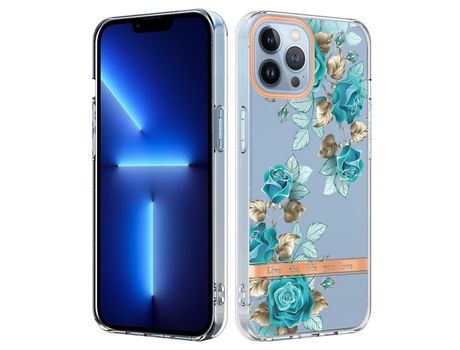 Funda TPU patrón de flores galvanoplastia shockrpoof rosa azul por iPhone 13 Pro 6.1