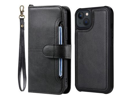 Funda PU 2 en 1 desmontable con ranhuras por tarjetas y Cerrar de botones negro por iPhone 13 6.1