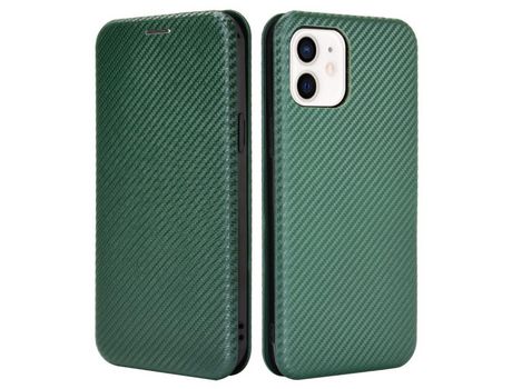 Funda TPU + PU adsorción magnética de fibra de carbono con anel verde por iPhone 13 mini 5.4