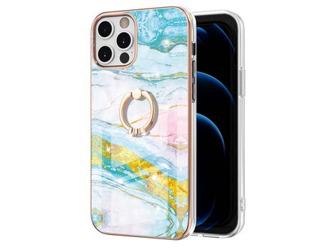 Funda TPU galvanizado patrón mármol con cabo verde por iPhone 12 Pro Max 6.7