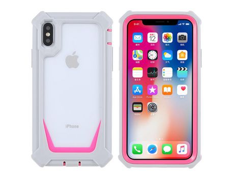Funda TPU + acrílico a prueba de choques desmontable 2 en 1 cinza/rosa por iPhone XS Max 6.5