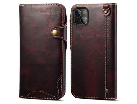 Funda de couro genuino versátil con bandolera vermelha por iPhone 13 mini 5.4