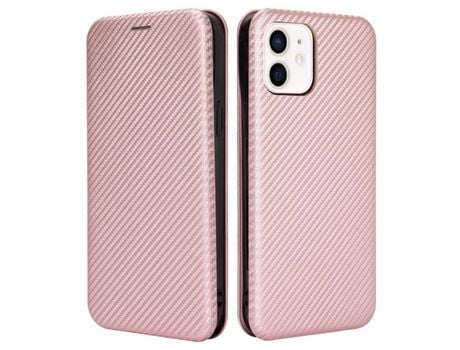 Funda TPU + PU absorción magnética de fibra de carbono con anel de ouro rosa por iPhone 13 mini 5.4