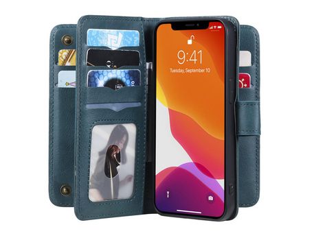 Funda PU + TPU Anti-lágrimas con suporte y porta-tarjetas verde escuro por iPhone 13 6.1