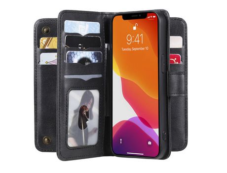 Funda PU + TPU con suporte y porta-tarjetas negro por iPhone 13 Pro 6.1