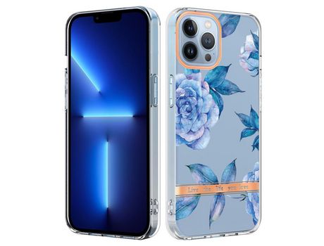 Funda TPU patrón de flores galvanoplastia shockrpoof peonía azul por iPhone 13 Pro 6.1