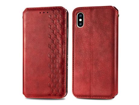Funda PU patrón de losango rojo por iPhone X/XS 5.8