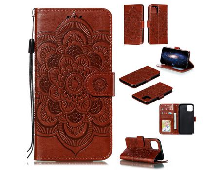 Carcasa PU teste patrón dy flor da mandala do sol marrom por Apple iPhone XS/X 5.8 pouces (2019)