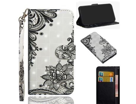 Carcasa PU impresión de normas de blanqueamiento con pontos de luz con suporte y bandolera flor de renda por Apple iPhone 12 Pro Max 6.7