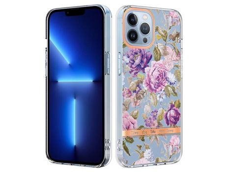 Funda TPU patrón de flores y letras galvanoplastia peonía roxa por iPhone 13 Pro Max 6.7