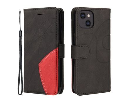 Funda PU + TPU emenda de duas cores con suporte negro por iPhone 13 6.1