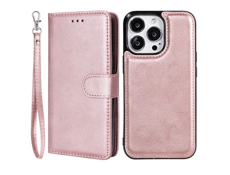 Funda PU + TPU 2 en 1 desmontable a prueba de choques magnético con suporte en ouro rosa por iPhone 13 Pro Max 6.7