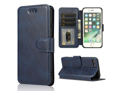 Carcasa PU + TPU con apoyo azul por Apple iPhone SE (2nd Gen)/8/7