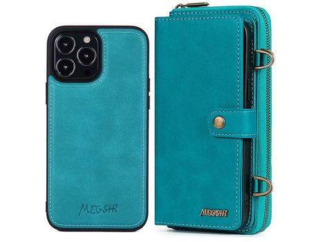 Funda PU 3 en 1 magnético desmontable a prueba de choques azul por iPhone 13 Pro 6.1
