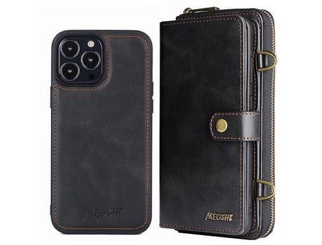 Funda PU 3 en 1 magnético desmontable a prueba de choques negro por iPhone 13 Pro 6.1