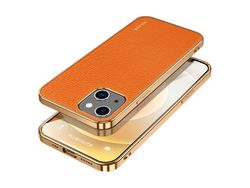 Funda TPU + PU SULADA Anti-lágrimas textura rígida de lichia naranja galvanizado por iPhone 13 mini 5.4