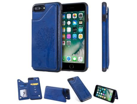Carcasa TPU + PU árbol de gato con porta-tarjeta azul por Apple iPhone 7 Plus/8 Plus 5.5 pouces