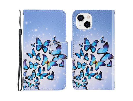 Funda PU + TPU Cerrar magnético con fundo de mariposa azul por iPhone 13 mini 5.4