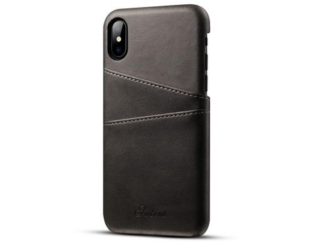 Funda TPU + PU a prueba de choques con slots de tarjeta negro por iPhone X/XS 5.8
