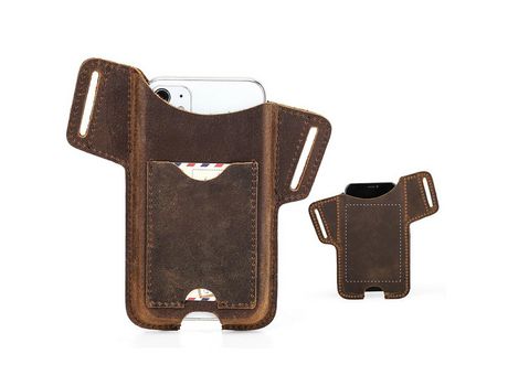 Funda de couro genuino con porta tarjeta marrón por iPhone 13