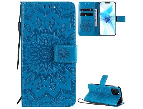 Carcasa PU con impresión de patrón de girassol con apoyo azul por Apple iPhone 12/12 Pro