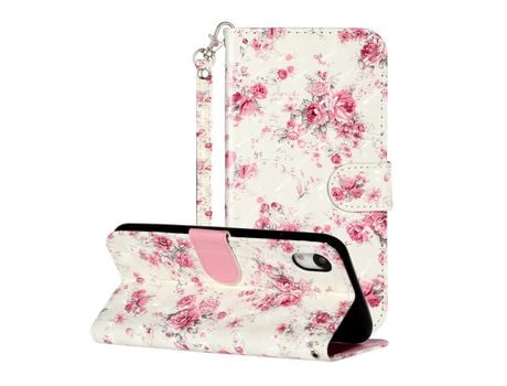Carcasa PU impresión de normas de blanqueamiento con pontos de luz con apoyo flores por Apple iPhone XR 6.1
