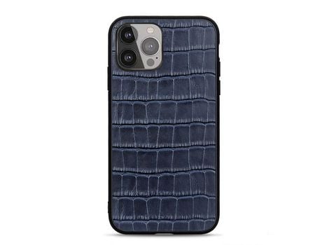 Funda TPU + couro genuino Anti-lágrimas en pele de cocodrilo azul por iPhone 13 Pro Max 6.7