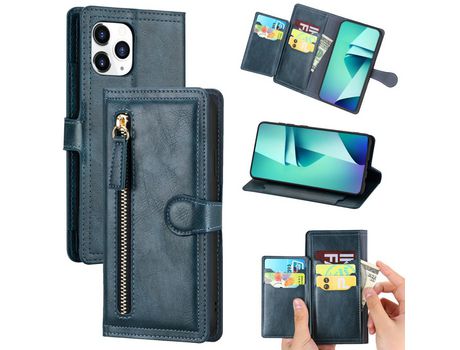Carcasa PU bolso con estante con apoyo azul por Apple iPhone 12 Max/Pro 6.1