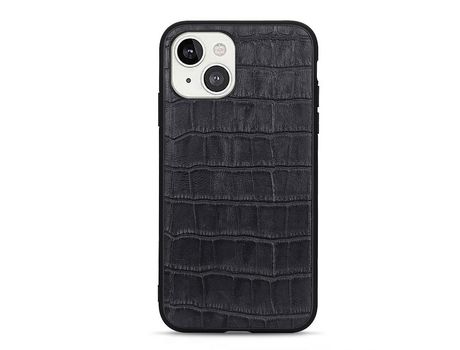 Funda TPU + couro genuino pele de cocodrilo negro por iPhone 13 mini 5.4