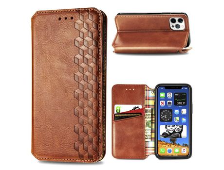 Carcasa PU efeito de diamante moderno auto-absorbido castanho claro por Apple iPhone 12/12 Pro