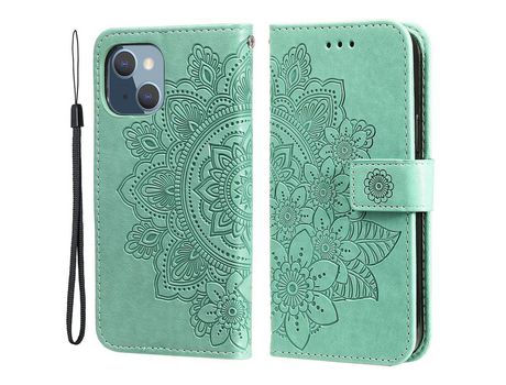 Funda PU + TPU patrón floral Anti-lágrimas con fundo verde por iPhone 13 mini 5.4