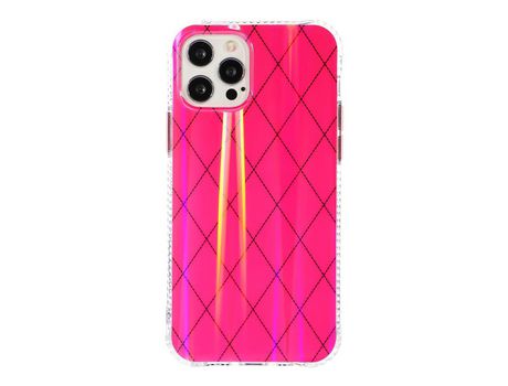 Funda TPU + acrílico patrón de diamante aurora híbrido rosa por iPhone 13 Pro Max 6.7