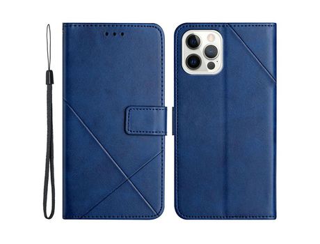 Funda PU + TPU cor sólida con suporte y bandolera azul por iPhone 13 Pro 6.1