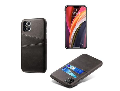 Carcasa TPU + PU con suporte de tarjeta doble negro por Apple iPhone 12 Pro Max 6.7