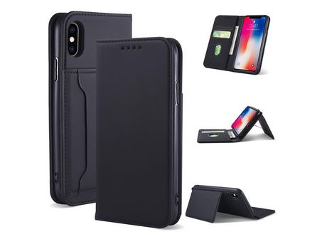 Carcasa PU con apoyo negro por Apple iPhone XS 5.8