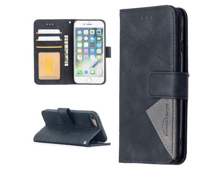 Carcasa PU textura geométrica con apoyo negro por Apple iPhone SE (2nd Gen)/8/7 4.7