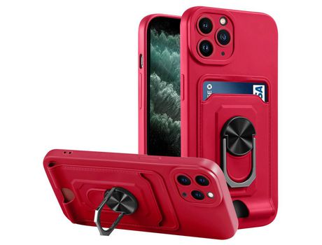 Funda TPU camada dupla con suporte de pontapé rotativo y ranhura por tarjetas rojo por iPhone 11 Pro Max 6.5