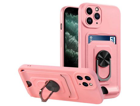 Funda TPU camada dupla con suporte de pontapé rotativo y ranhura por tarjetas rosa por iPhone 11 Pro Max 6.5