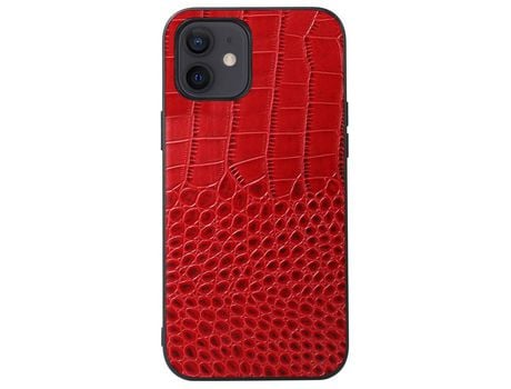 Funda de couro genuino textura de cocodrilo rojo por iPhone 12/12 Pro 6.1