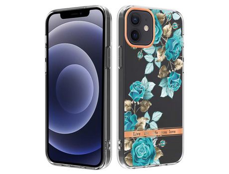 Funda TPU patrón de flores galvanoplastia rosa azul por iPhone 12 6.1 /12 Pro 6.1