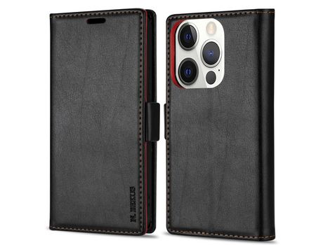 Funda PU + TPU N.BEKUS toque na pele trava-quedas con suporte negro por iPhone 13 Pro Max 6.7
