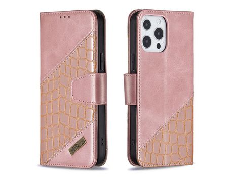 Funda PU + TPU textura de cocodrilo de ouro rosa por iPhone 13 Pro Max 6.7