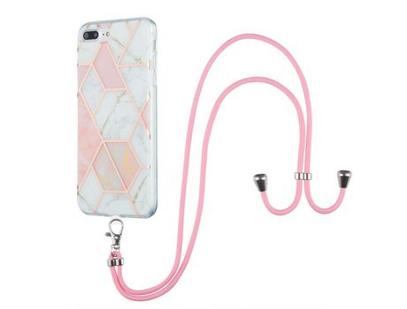 Funda TPU 20 mm patrón mármol galvanoplastia con bandolera Rosa/Branco por iPhone 7 Plus 5.5 inch/8 Plus 5.5 inch